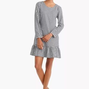 J. Crew Factory Black White Buffalo Plaid Ruffle Hem Long Sleeve Dress. XXS.